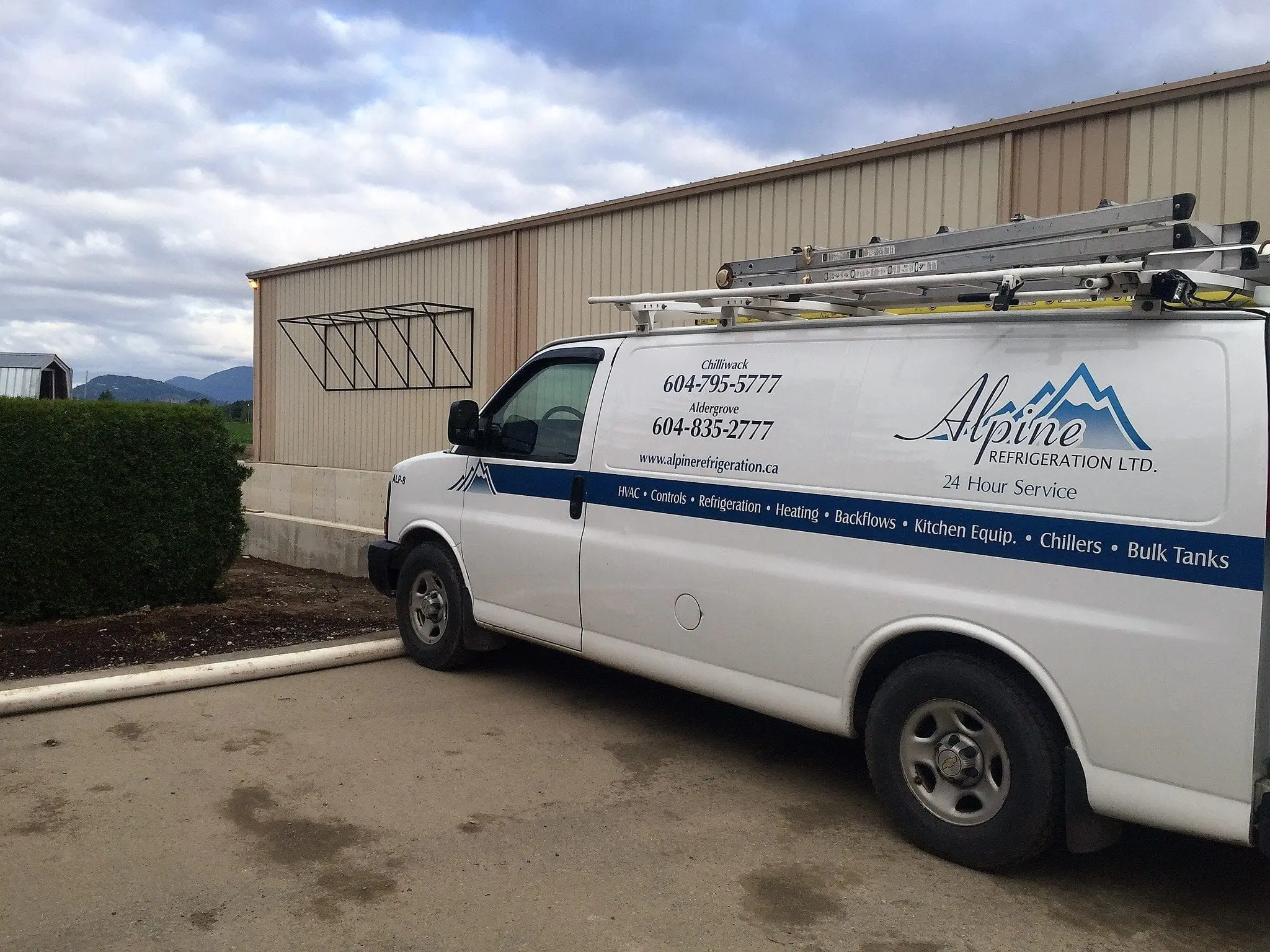 Alpine Refrigeration Service Van - Chilliwack Alpine Refrigeration service van at warehouse facility in Chilliwack BC