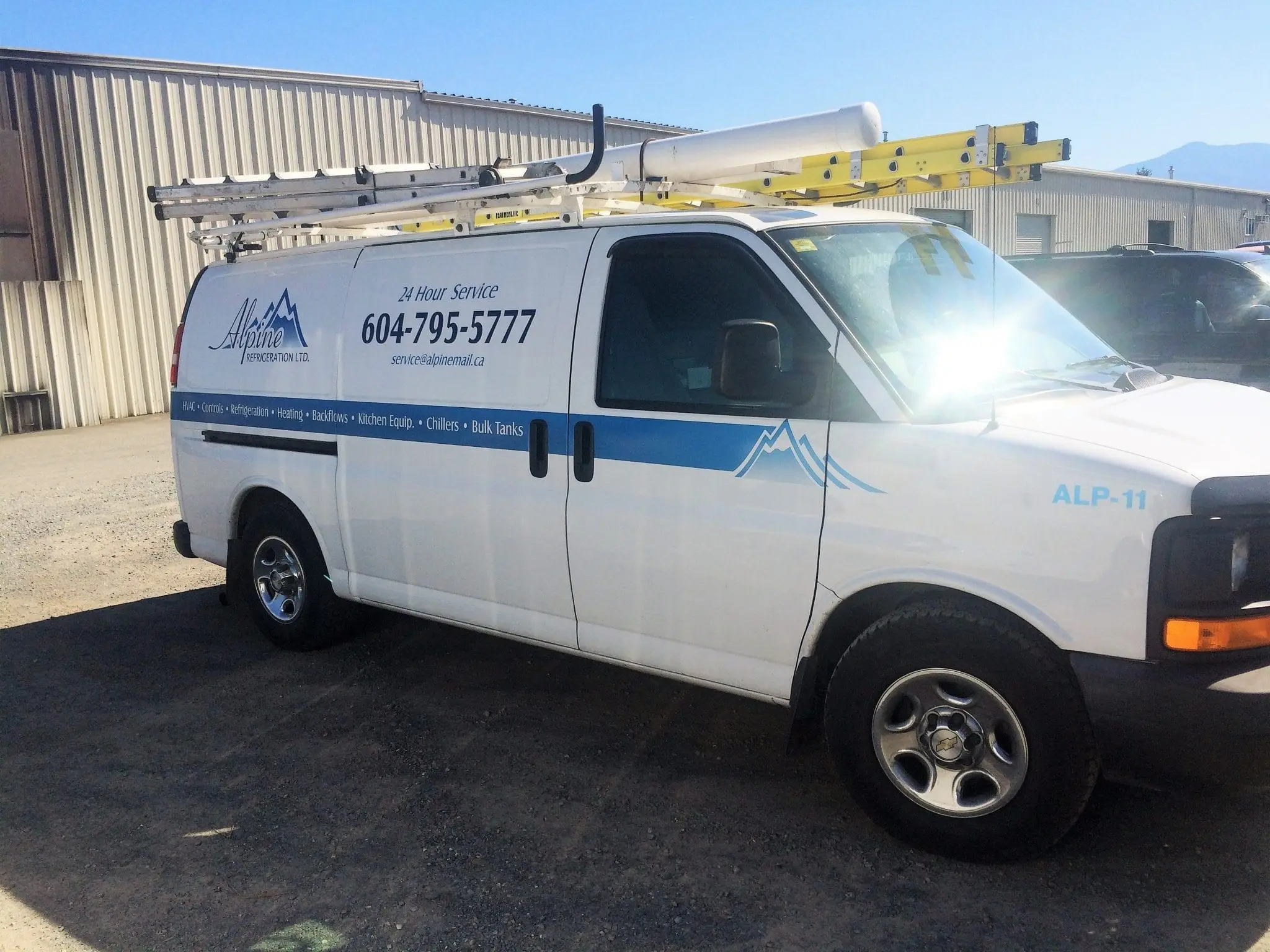 24 Hour HVAC Service Van Alpine Refrigeration service van ALP-11 with ladder rack for 24 hour HVAC service