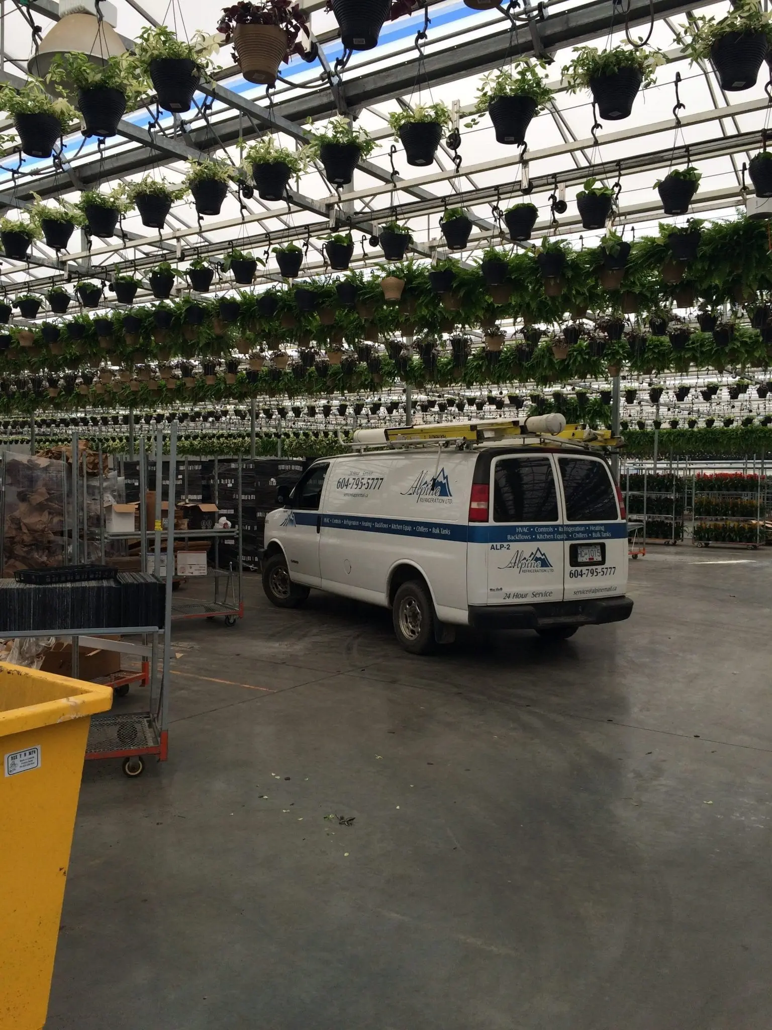 Greenhouse Climate Control Service Alpine Refrigeration van servicing greenhouse HVAC climate control systems